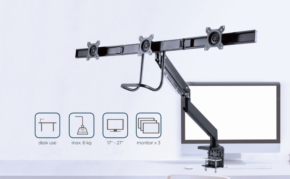 SOPORTE GEMBIRD AJUSTABLE DE MESA PARA 3 MONITORES - detalle