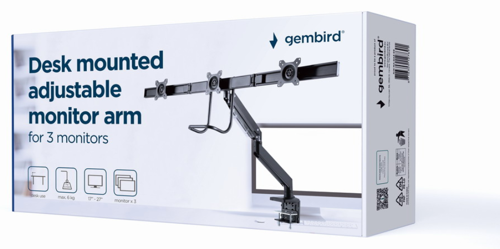 SOPORTE GEMBIRD AJUSTABLE DE MESA PARA 3 MONITORES - detalle