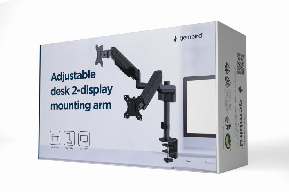 Gembird MA-DA2P-01 soporte para monitor 81.3 cm (32") Escritorio Negro