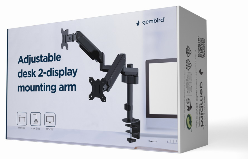 SOPORTE GEMBIRD PARA 2 PANTALLAS DE ESCRITORIO AJUSTABLE 17-32 HASTA 9 KG