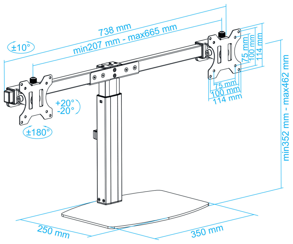 SOPORTE MESA DB1727TN-B GIRA INCLI 2 BRAZOS 17-27, NEGRO - detalle