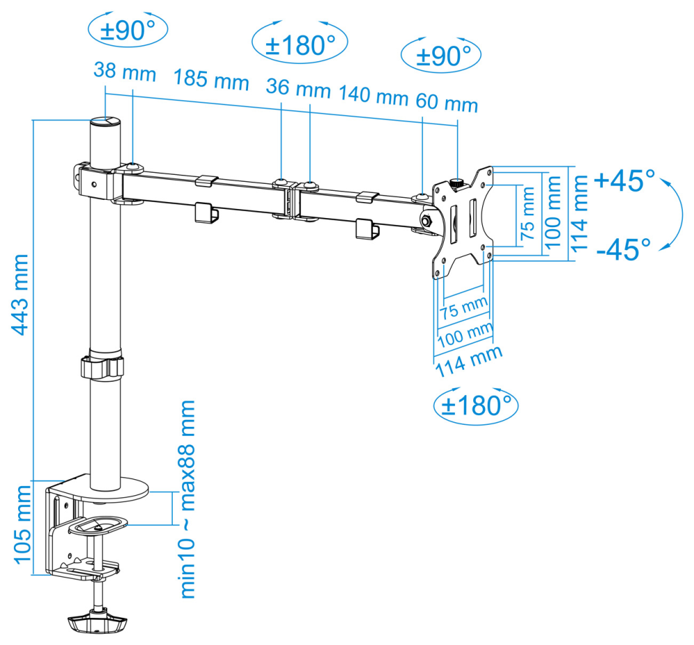 SOPORTE MESA TOOQ 13"-31" VESA 100X100 8KG - detalle
