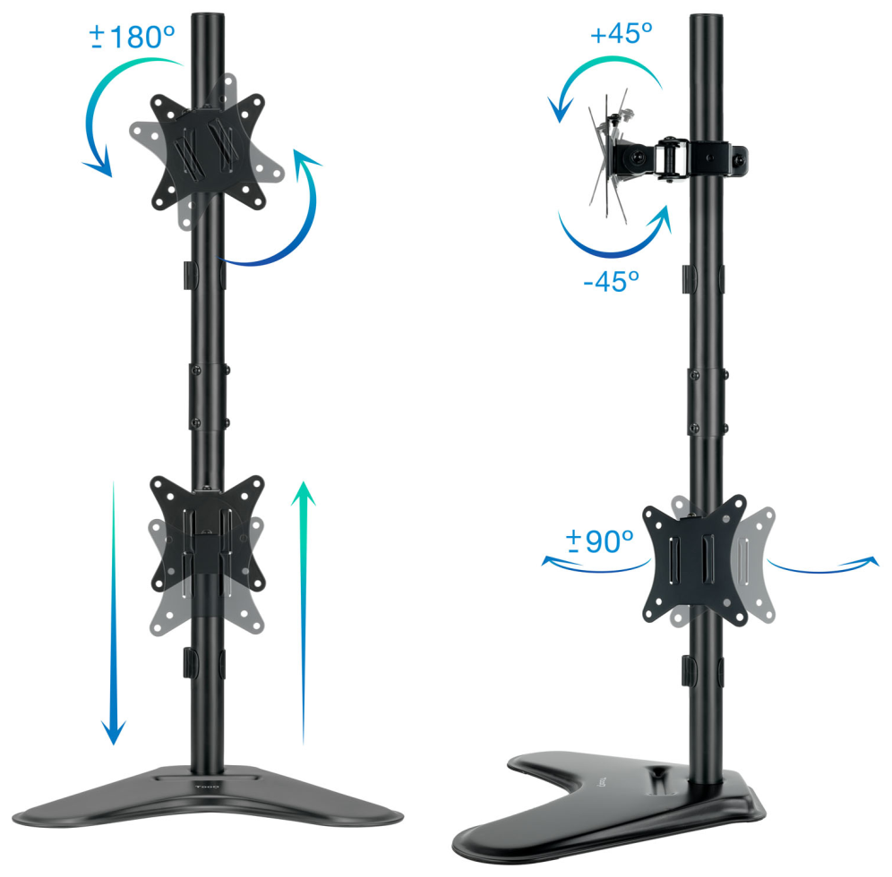 SOPORTE MESA TOOQ 2 PANTALLAS VERTICALES 17"-32" NEGRO - detalle