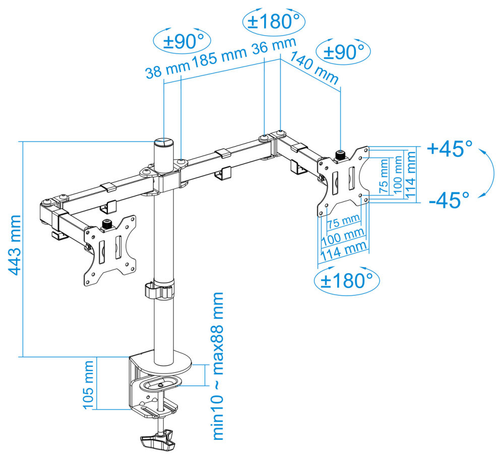 SOPORTE MESA TOOQ DB1232TN-B 2 PANTALLAS 13-32" MAX 8KG POR BRAZO NEGRO - detalle