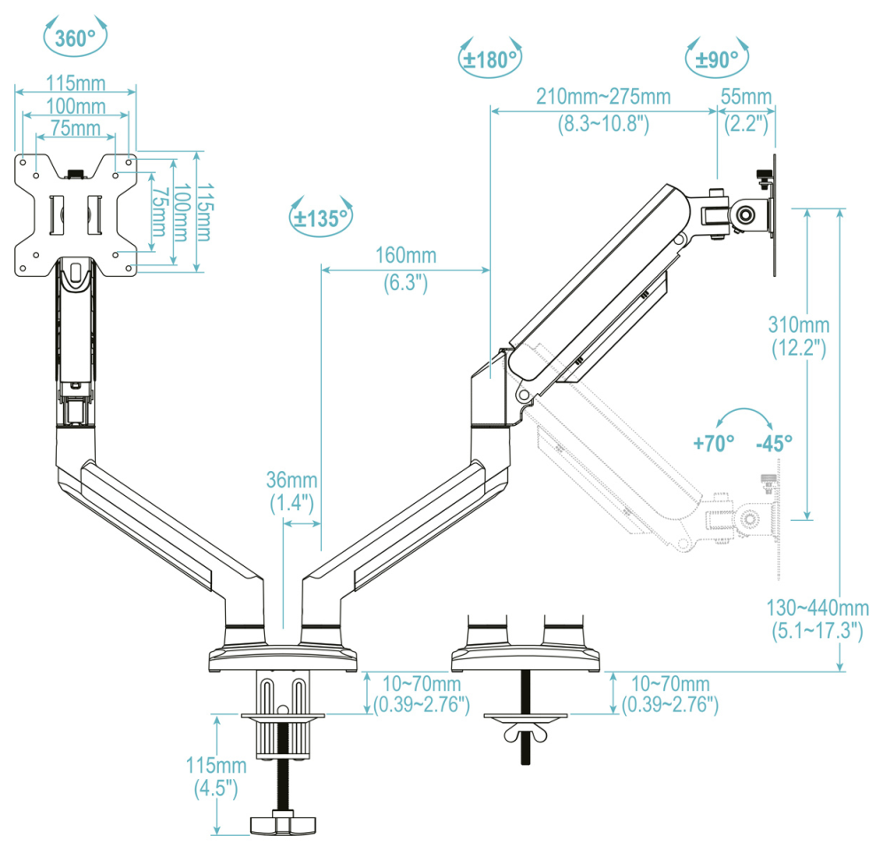 SOPORTE MESA TOOQ PANT. GIRA INCLI 2 BRAZOS 13-34 BLANC - detalle