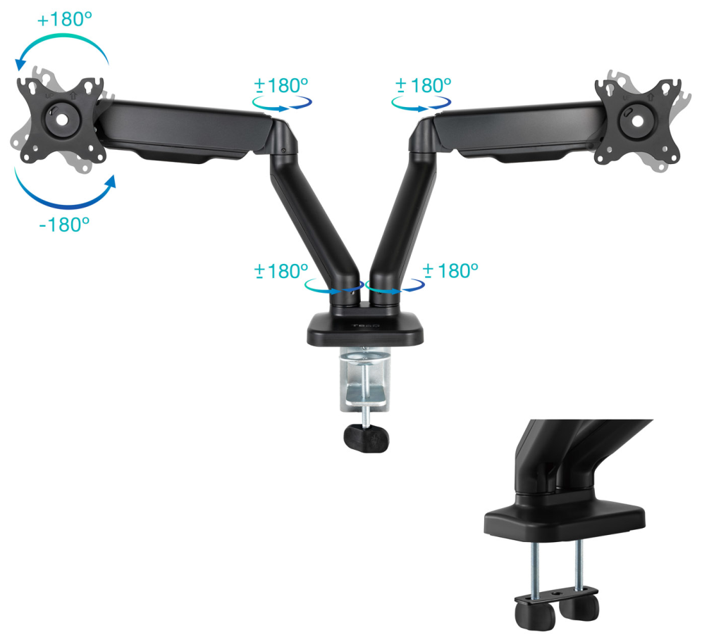 SOPORTE MESA TOOQ PANT. GIRA INCLI 2 BRAZOS 17-32 NEGRO - detalle