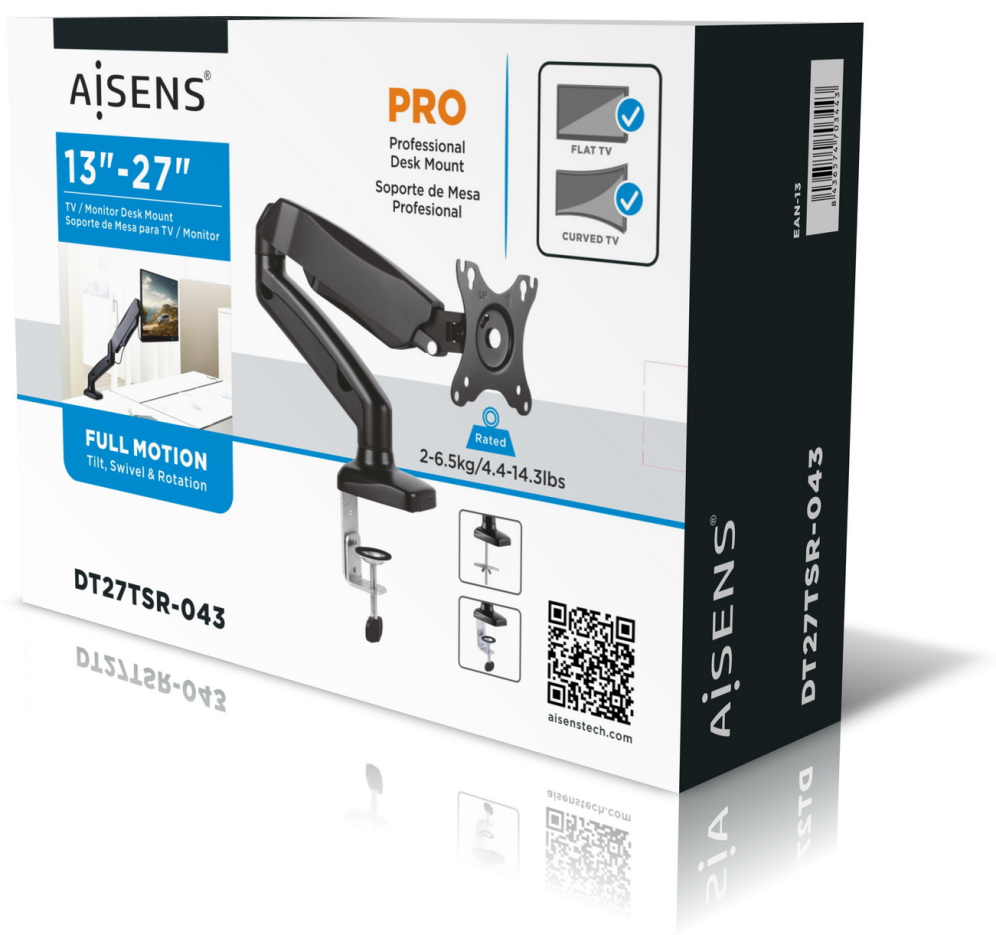 SOPORTE MONITOR AISENS CONTRAPESO GIRATORIO INCLINABLE 1 BRZ 9KG 13"-32" NEGRO - detalle