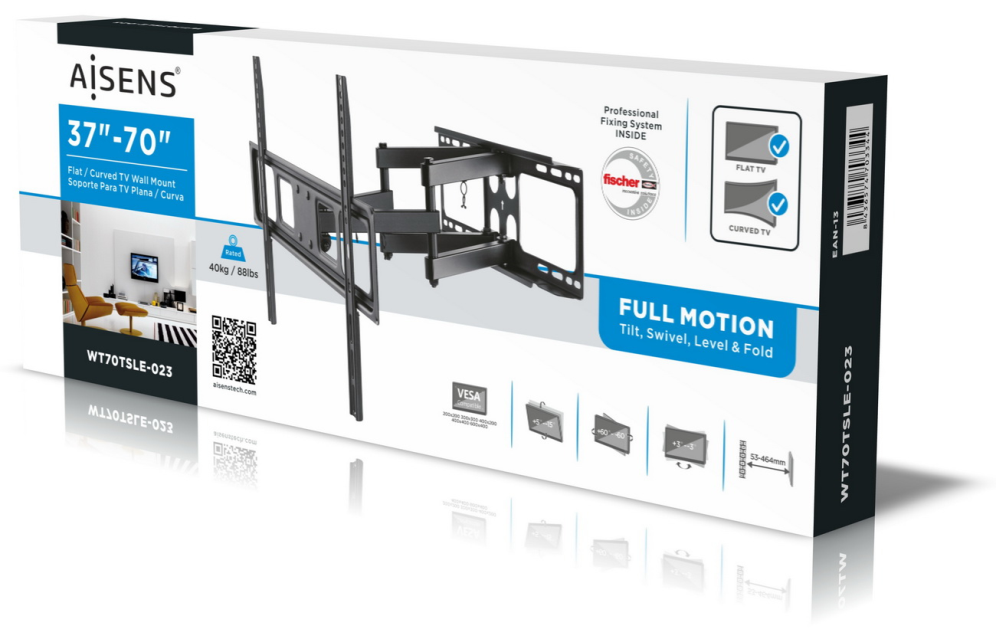 SOPORTE MONITOR AISENS GIRATORIO INCLINABLE NIVELABLE MONITOR/TV 40KG 37"-70" - detalle