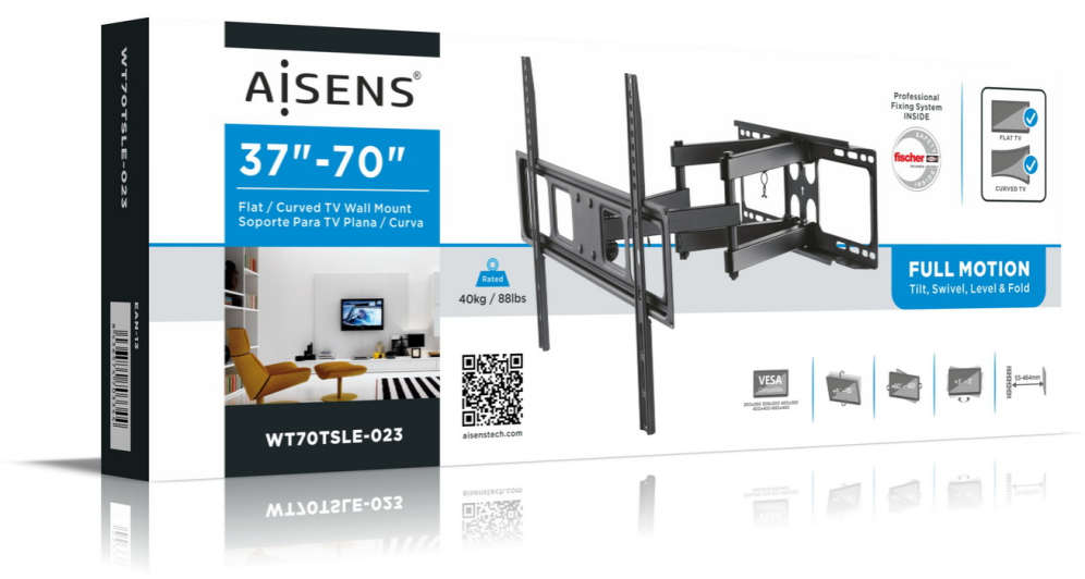 SOPORTE MONITOR AISENS GIRATORIO INCLINABLE NIVELABLE MONITOR/TV 40KG 37"-70" - detalle