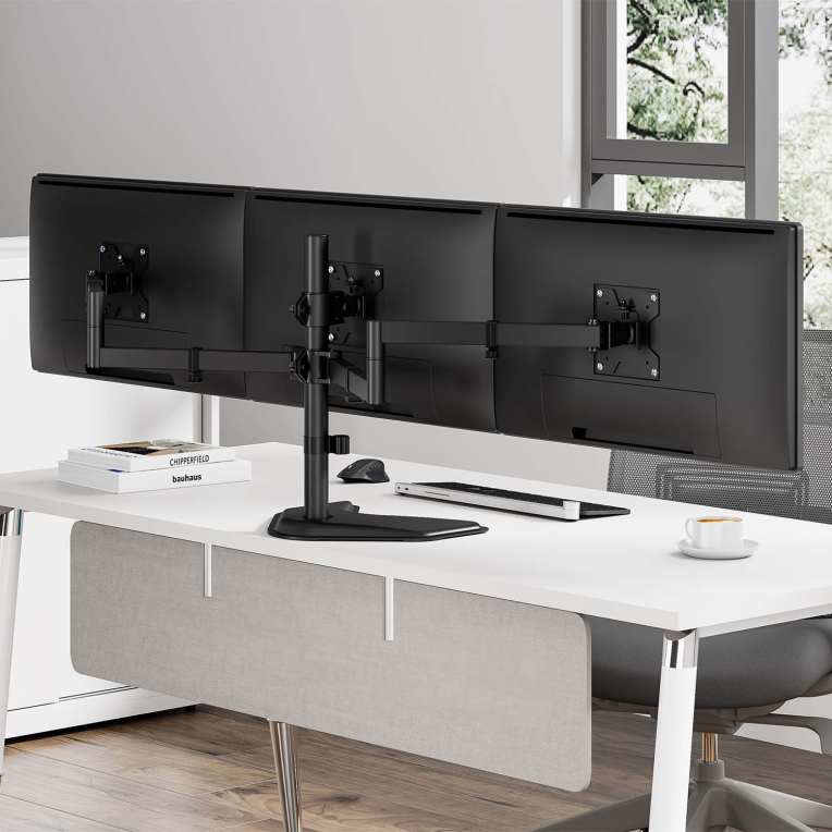 SOPORTE MONITOR AISENS MESA PEANA GIRA INCLI 3 MONI 10KG (3 PIV 2 BRAZOS)13"-27" - detalle