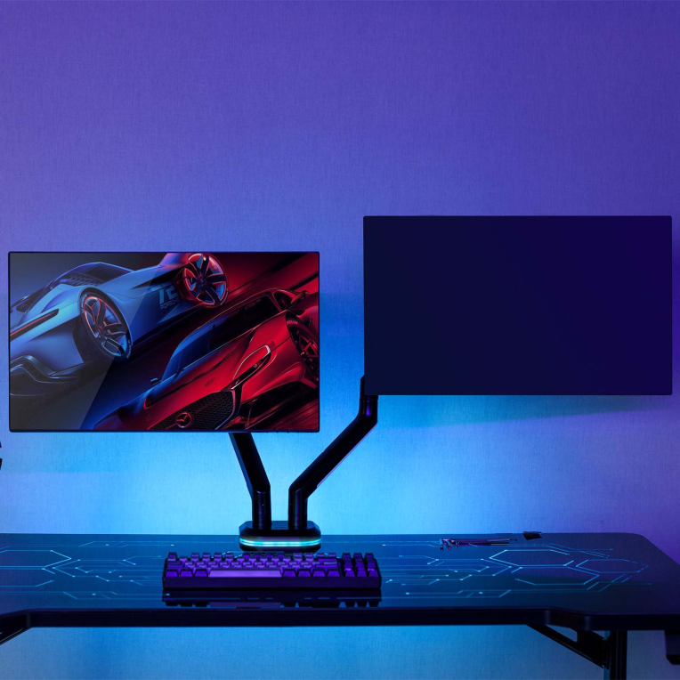SOPORTE MONITOR AISENS MESA RGB GAMING CONTRAPESO MONITOR(3 PIV 2 BRAZOS)17"-32" - detalle