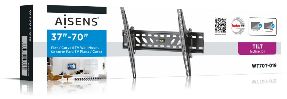 SOPORTE MONITOR AISENS PRO INCLINABLE PARA MONITOR TV 50KG 37"-70" NEGRO - detalle