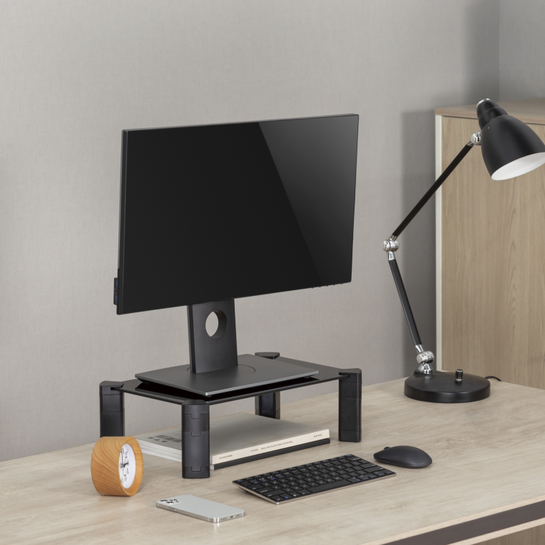 SOPORTE MONITOR AISENS SOPORTE ELEVADOR CRISTAL MONITOR/PORTATIL NEGRO - detalle