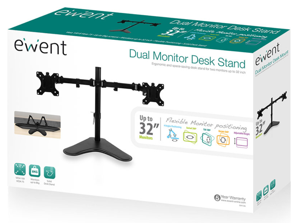 SOPORTE MONITOR EWENT EW1536 SOBREMESA HASTA 32" NEGRO - detalle