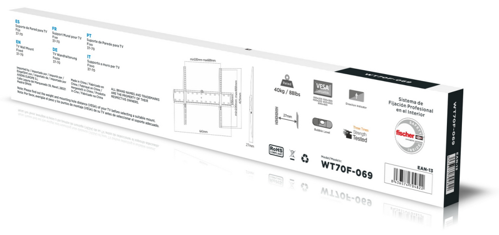 SOPORTE MONITOR/TV AISENS ECO FIJO ULTRA DELGADO MONITOR/TV 40KG 37"-70" NEGRO - detalle