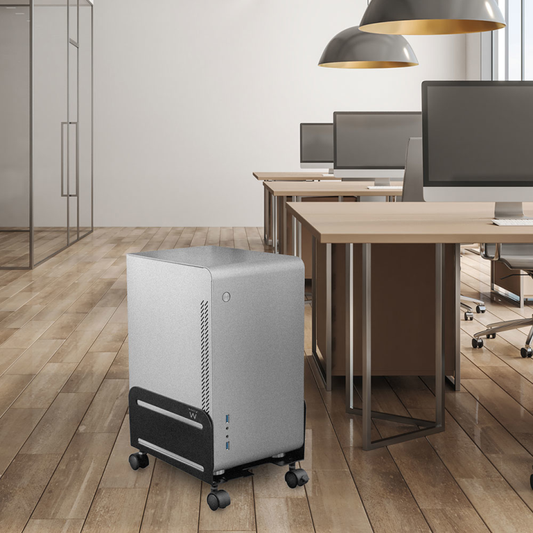 SOPORTE ORDENADOR EWENT CAJON AJUSTABLE CON RUEDAS METAL - detalle