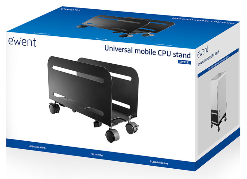 SOPORTE ORDENADOR EWENT CAJON AJUSTABLE CON RUEDAS METAL - detalle