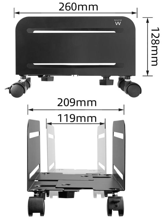 SOPORTE ORDENADOR EWENT CAJON AJUSTABLE CON RUEDAS METAL - detalle