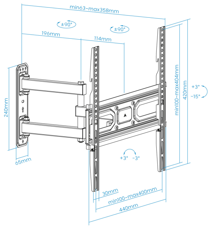 SOPORTE PARED PANTALLAS 32-55" GIRA INCLI NEGRO - detalle