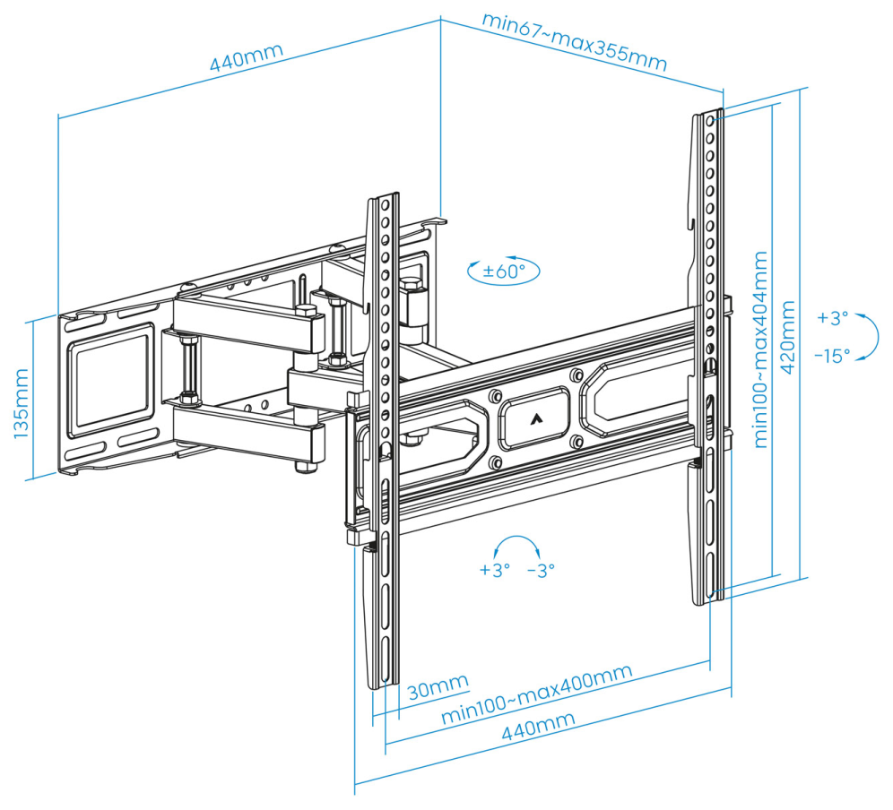 SOPORTE PARED PANTALLAS 32-70" GIRA INCLI NEGRO - detalle