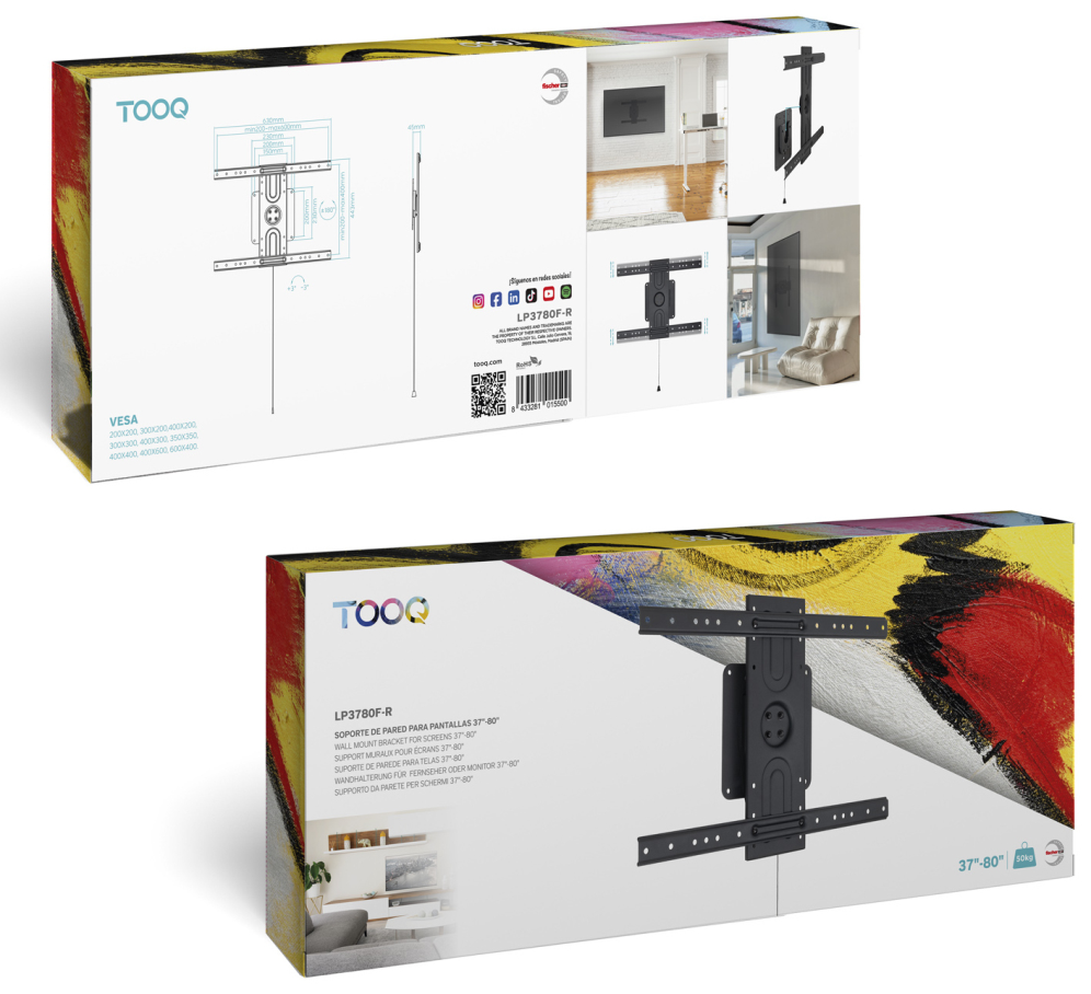 SOPORTE PARED TOOQ 37-80 ROTACION 360° NEGRO - detalle