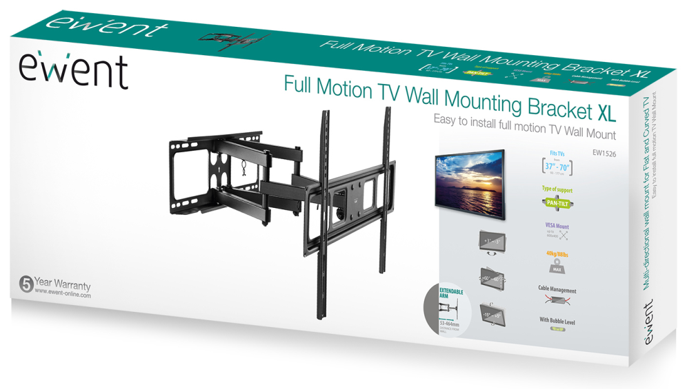 SOPORTE PARED TV EWENT EW1526 FULL MOTION 37"-70" 3 PIVOTES - detalle