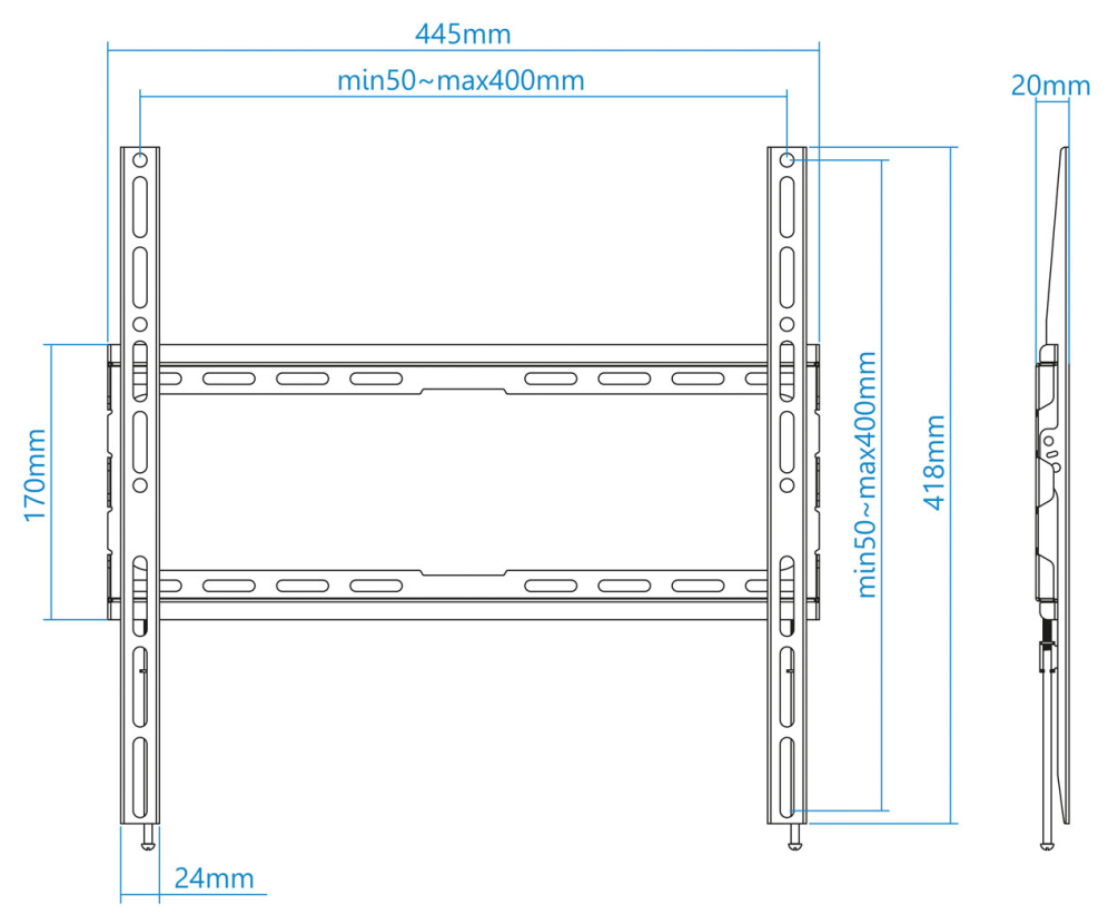 SOPORTE PARED TV TOOQ LP1070F-B NEGRO 32-70" MAX 45 KG - detalle