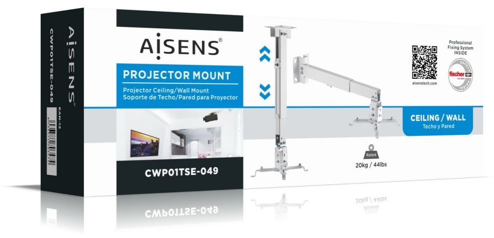 SOPORTE PROYECTOR AISENS TECHO/PARED UNIV INCLINABLE EXTENSIBLE 20KG BLANCO - detalle