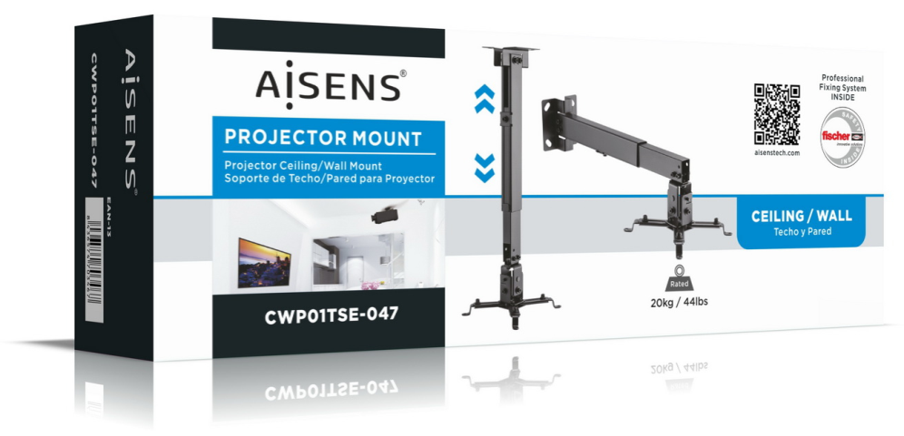 SOPORTE PROYECTOR AISENS TECHO/PARED UNIV INCLINABLE EXTENSIBLE 20KG NEGRO - detalle