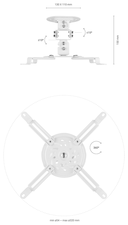 SOPORTE PROYECTOR AISENS UNIVERSAL TECHO GIRATORIO INCLINABLE BLANCO - detalle