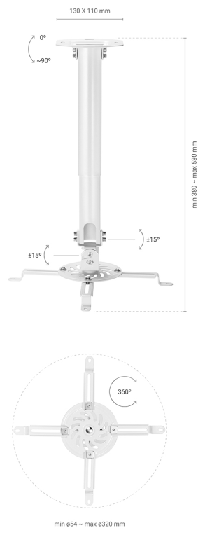 SOPORTE PROYECTOR TECHO AISENS UNIVERSAL GIRATORIO INCLINABLE EXTENSIBLE 13.5KG - detalle