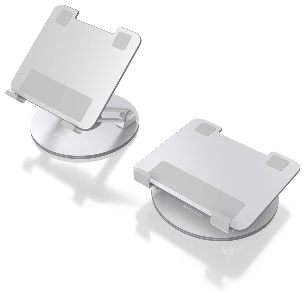SOPORTE SOBREMESA AISENS AJUSTABLE GIRATORIO PORTATIL/TABLET 7"-13" PLATA - detalle