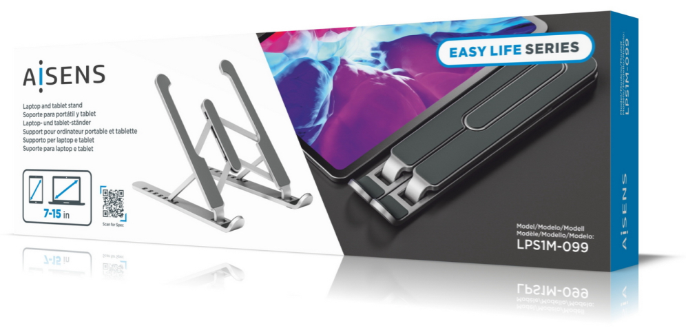 SOPORTE SOBREMESA AISENS AJUSTABLE PARA PORTATIL TABLET PLATA - detalle