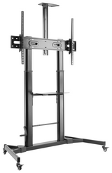 AISENS Soporte de Suelo ECO con Ruedas y Manivela. Bandeja para DVD y Soporte de Cámara para Monitor/TV 100Kg de 60-100.