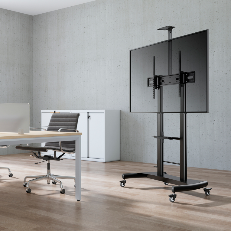 SOPORTE SUELO AISENS RUEDAS/MANIVELA/BANDEJA DVI CAMARA/MONITOR 60"-100"/100KG - detalle