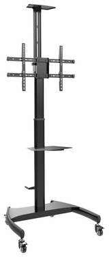 AISENS Soporte de Suelo ECO con Ruedas y Manivela. Bandeja para DVD y Soporte de Cámara para Monitor/TV 50Kg de 37-70. N