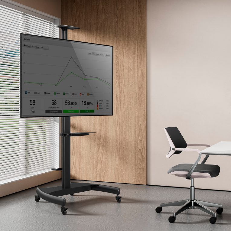 SOPORTE SUELO AISENS RUEDAS Y MANIVELA DVD CAMARA MONITOR TV 50KG 37-70 - detalle