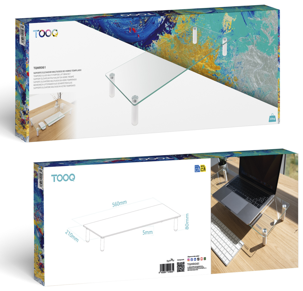 SOPORTE TOOQ ELEVADOR VIDRIO PARA MONITORES - detalle