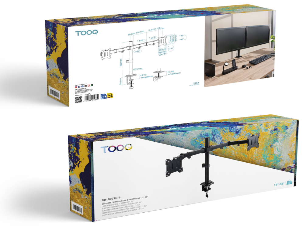 SOPORTE TOOQ MESA GIRA INCLI 2 BRAZOS 17-27" NEGRO - detalle