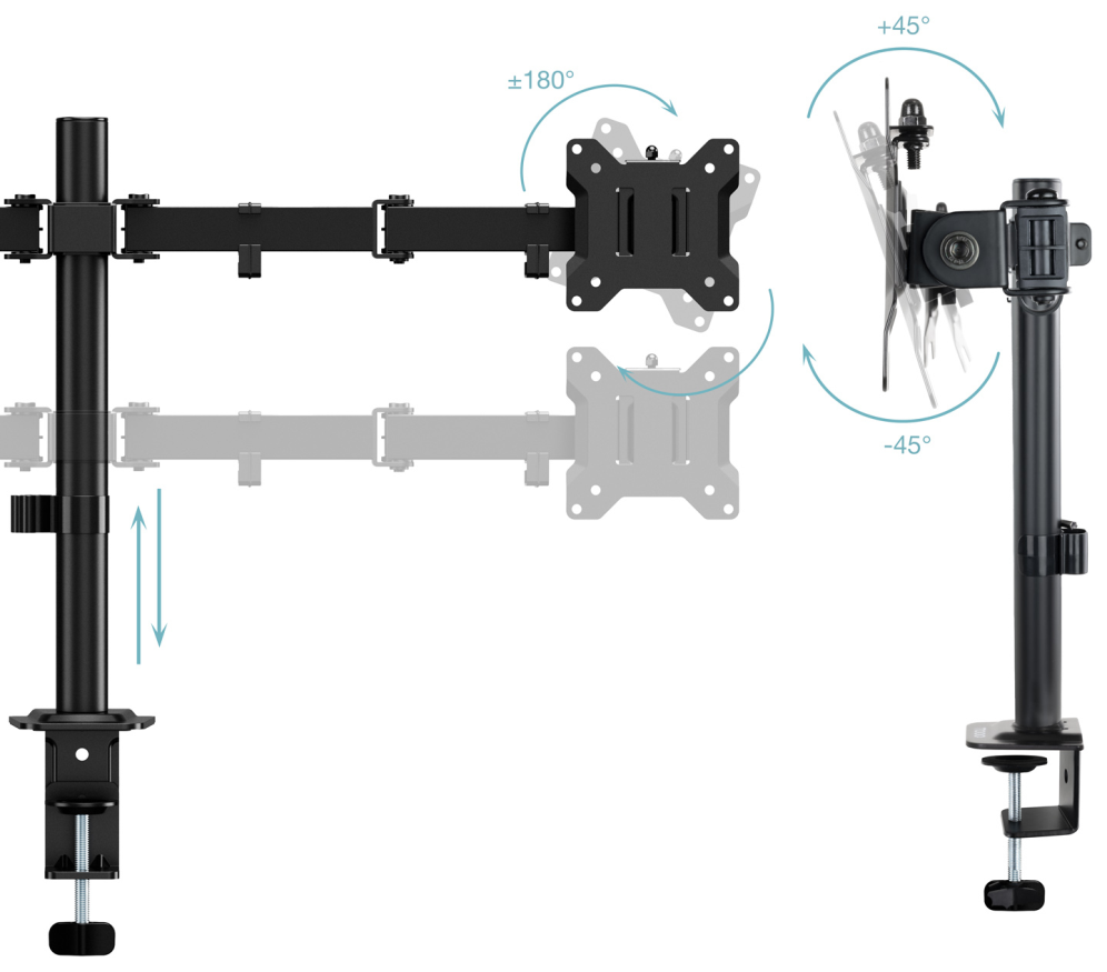 SOPORTE TOOQ MESA GIRA INCLI 2 BRAZOS 17-27" NEGRO - detalle