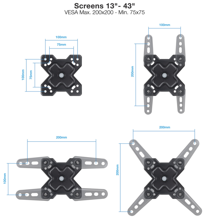 SOPORTE TOOQ PARED PANTALLAS 13-43" GIRA/INCLI NEGRO - detalle