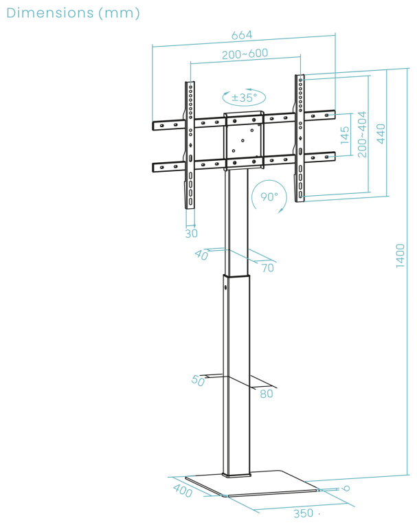 SOPORTE TOOQ SUELO "MIDAS" 37-70" ROTACION 90° - detalle