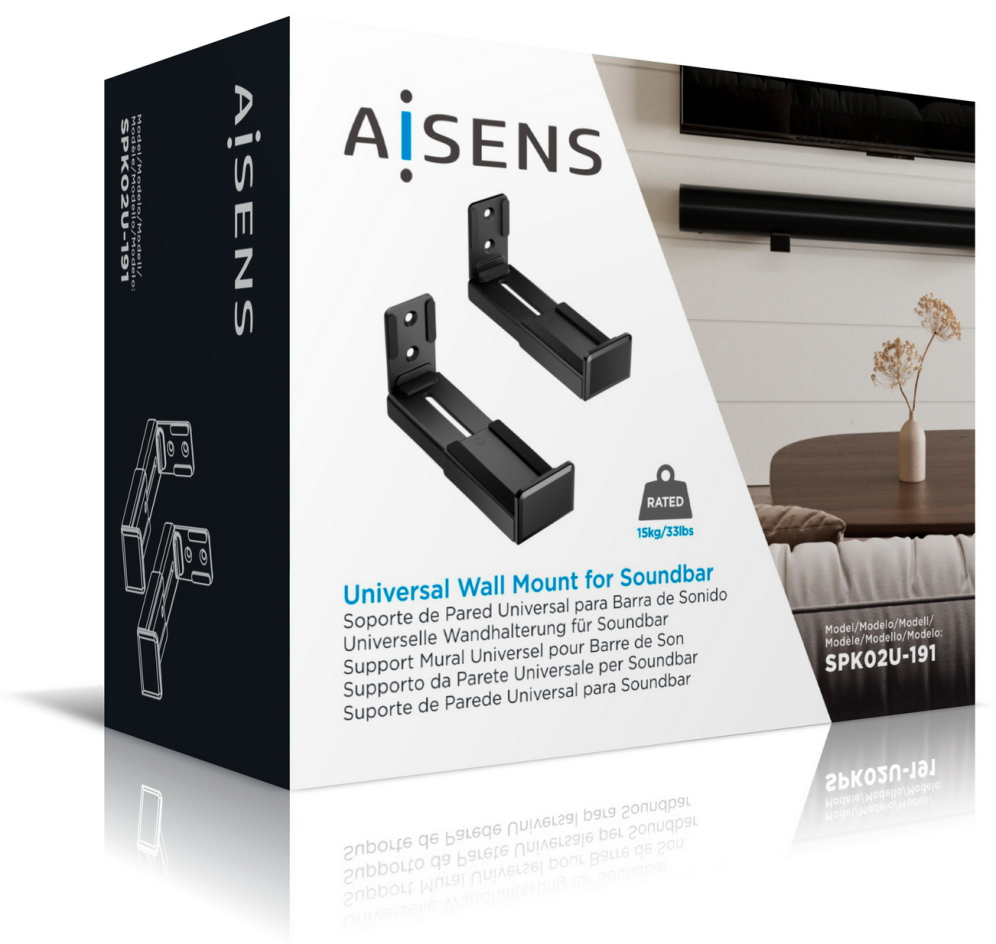 SOPORTE UNIVERSAL DE PARED AISENS PARA BARRA DE SONIDO NEGRO - detalle