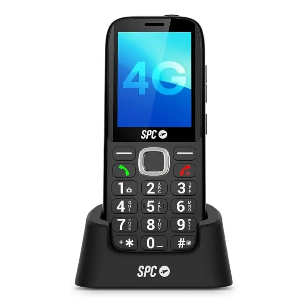 Teléfono móvil SPC Fortune 2 Max 4G en color negro, diseño para adultos mayores, con pantalla grande y botones fáciles de usar.