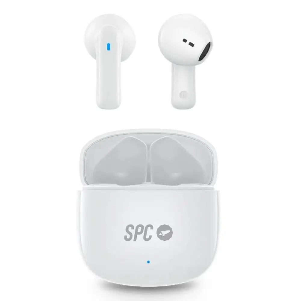 Auriculares SPC Zion 2 BT con micrófono, resistencia IPX4, en color blanco, ideales para llamadas y música.