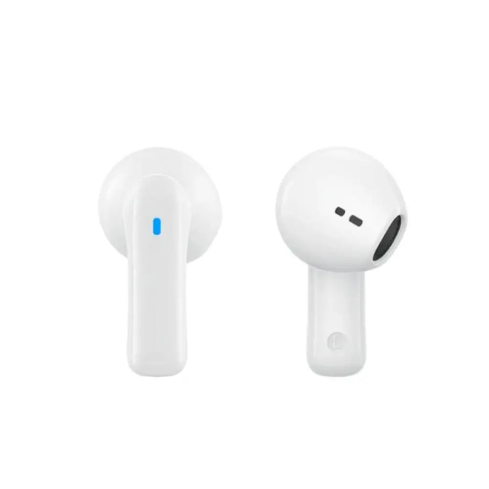 Auriculares SPC Zion 2 BT con micrófono y resistencia al agua IPX4 en color blanco en uso con dispositivo móvil