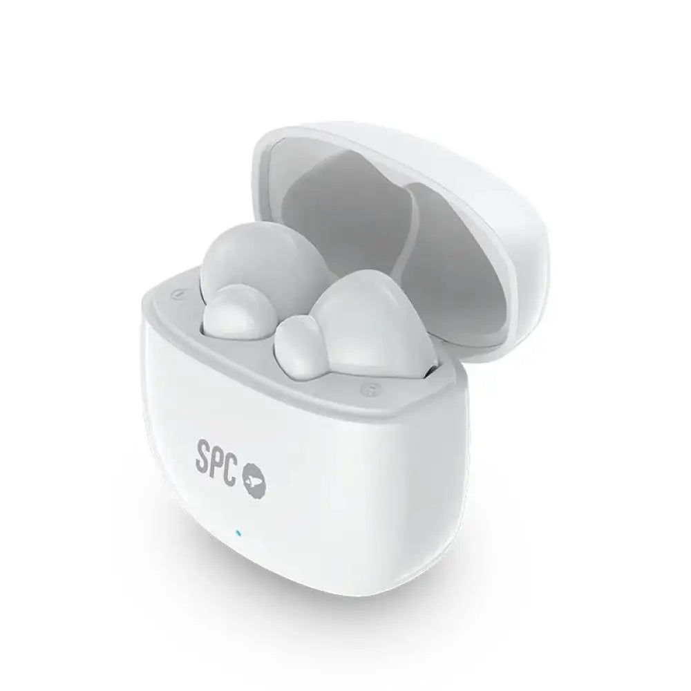 Auriculares SPC Zion 2 BT con micrófono, resistentes al agua IPX4, color blanco, ideales para música y llamadas.