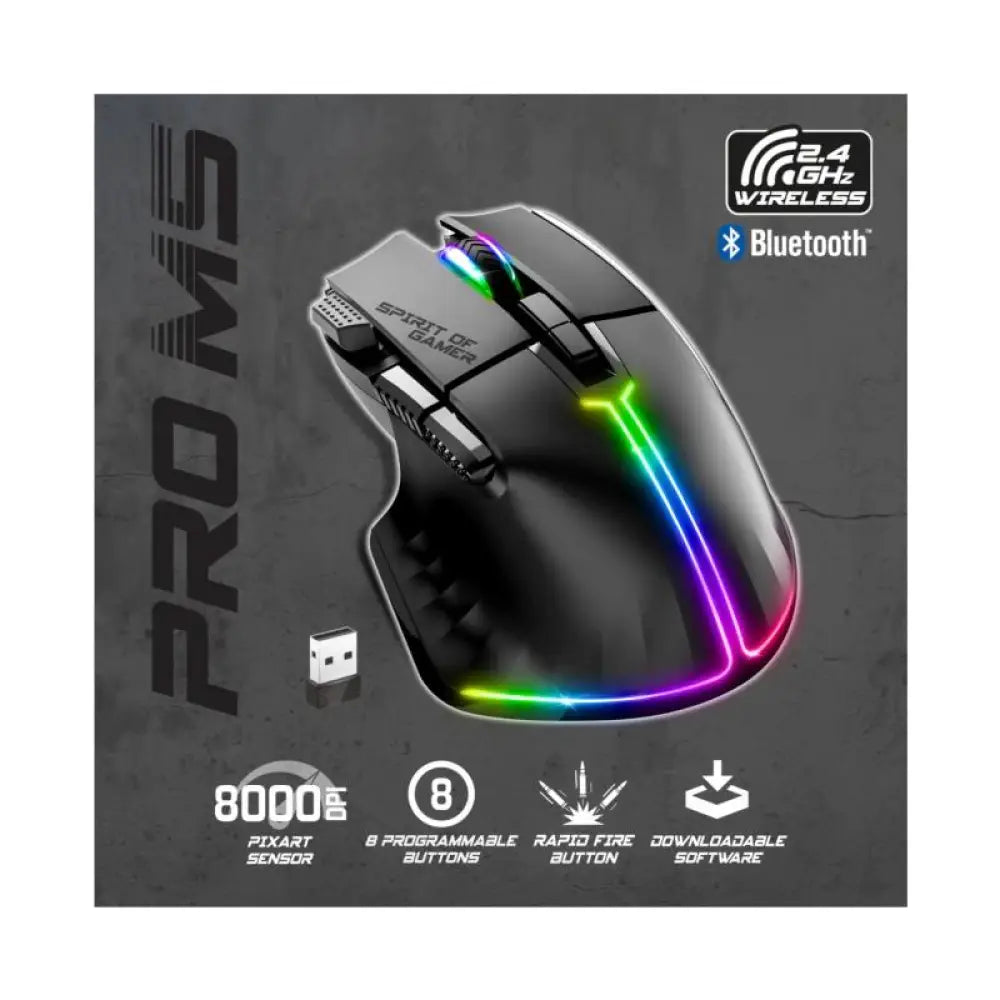 Spirit of Gamer Ratón Inalambrico Pro M5 Black - detalle