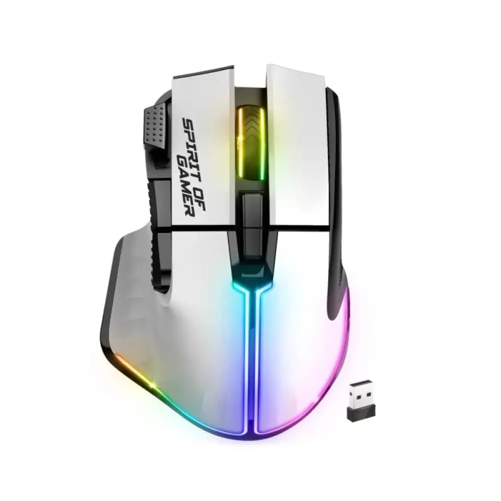 Ratón inalámbrico Spirit of Gamer Pro M5 en color blanco, con diseño ergonómico y botones laterales para juegos y uso diario.