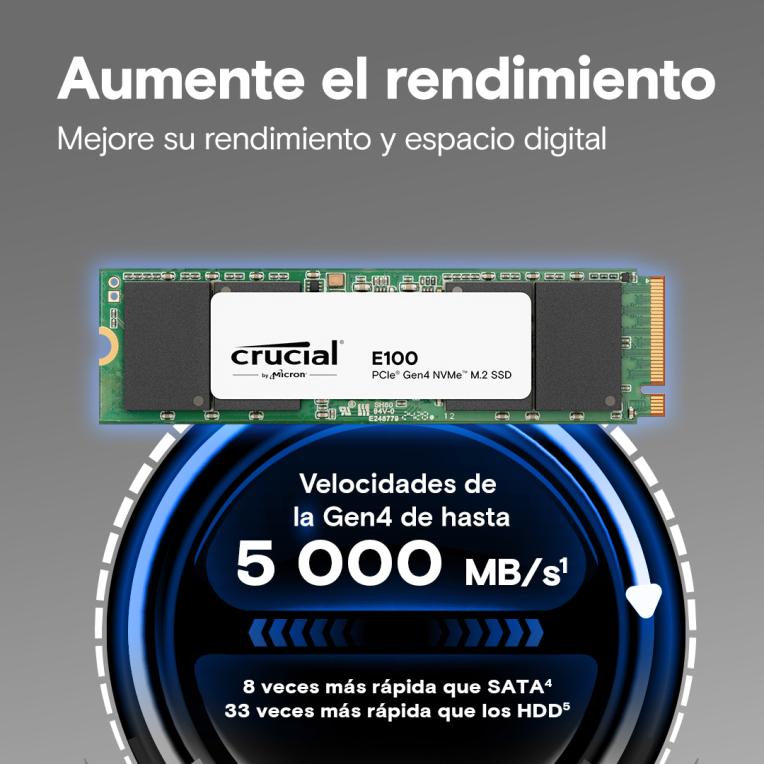 SSD CRUCIAL 2TB E100 NVME PCIE 4.0 X4 - detalle